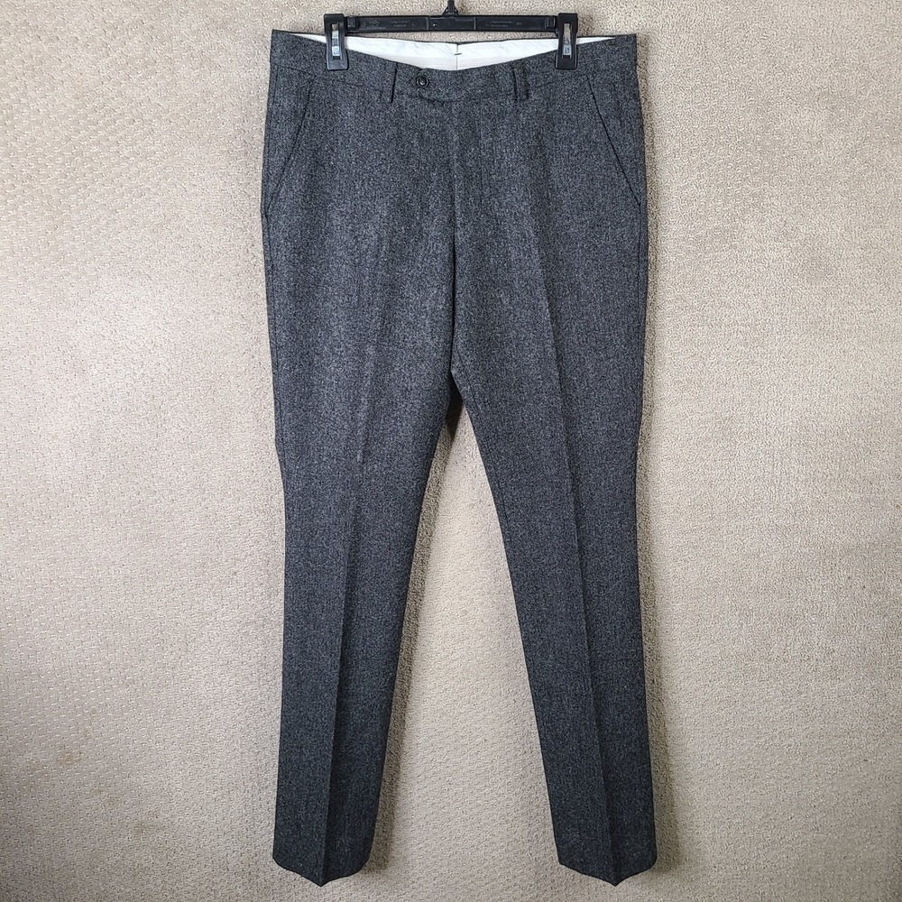 Jomers Pants Mens 33 (34x34) Grey Tweed Moon Shetland Wool Trousers Slim England